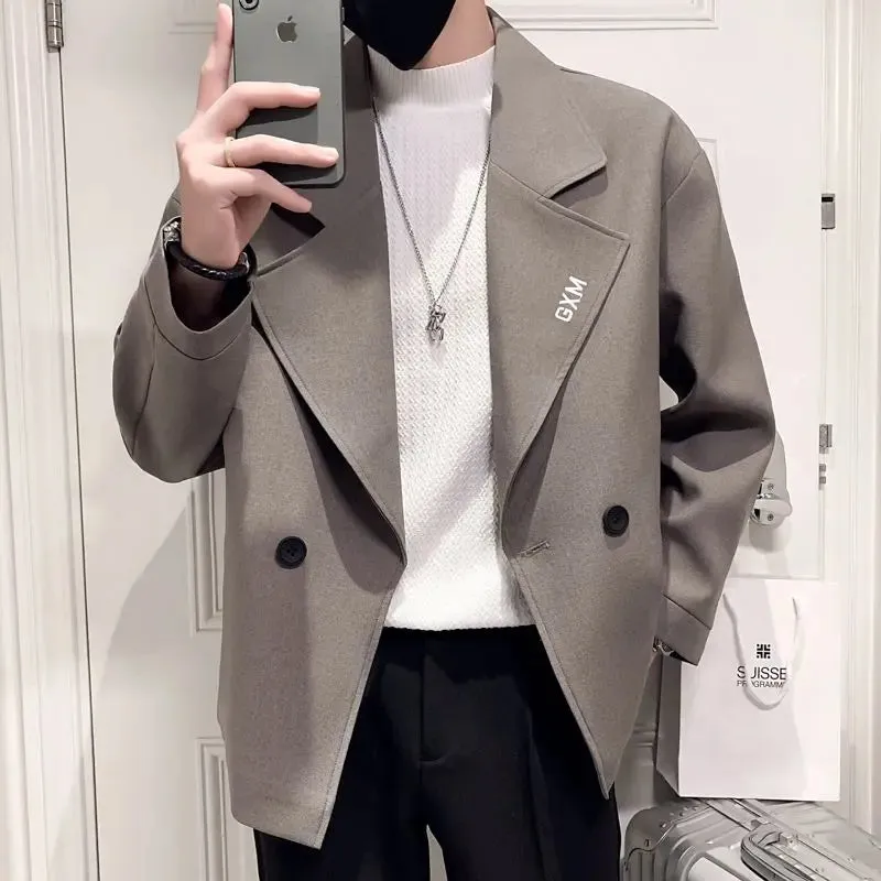 Wiaofellas  -  Men's Suit Jackets Cropped Oversize Coat Plus Big Size Short Gray Fashionable Male Blazer Casual New in Korean Style Clothes