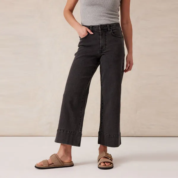 Wide Leg Crop Jean - Washed Black