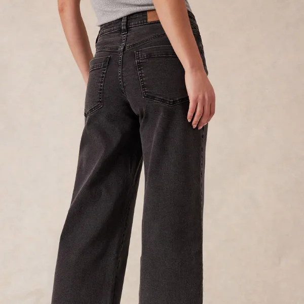 Wide Leg Crop Jean - Washed Black