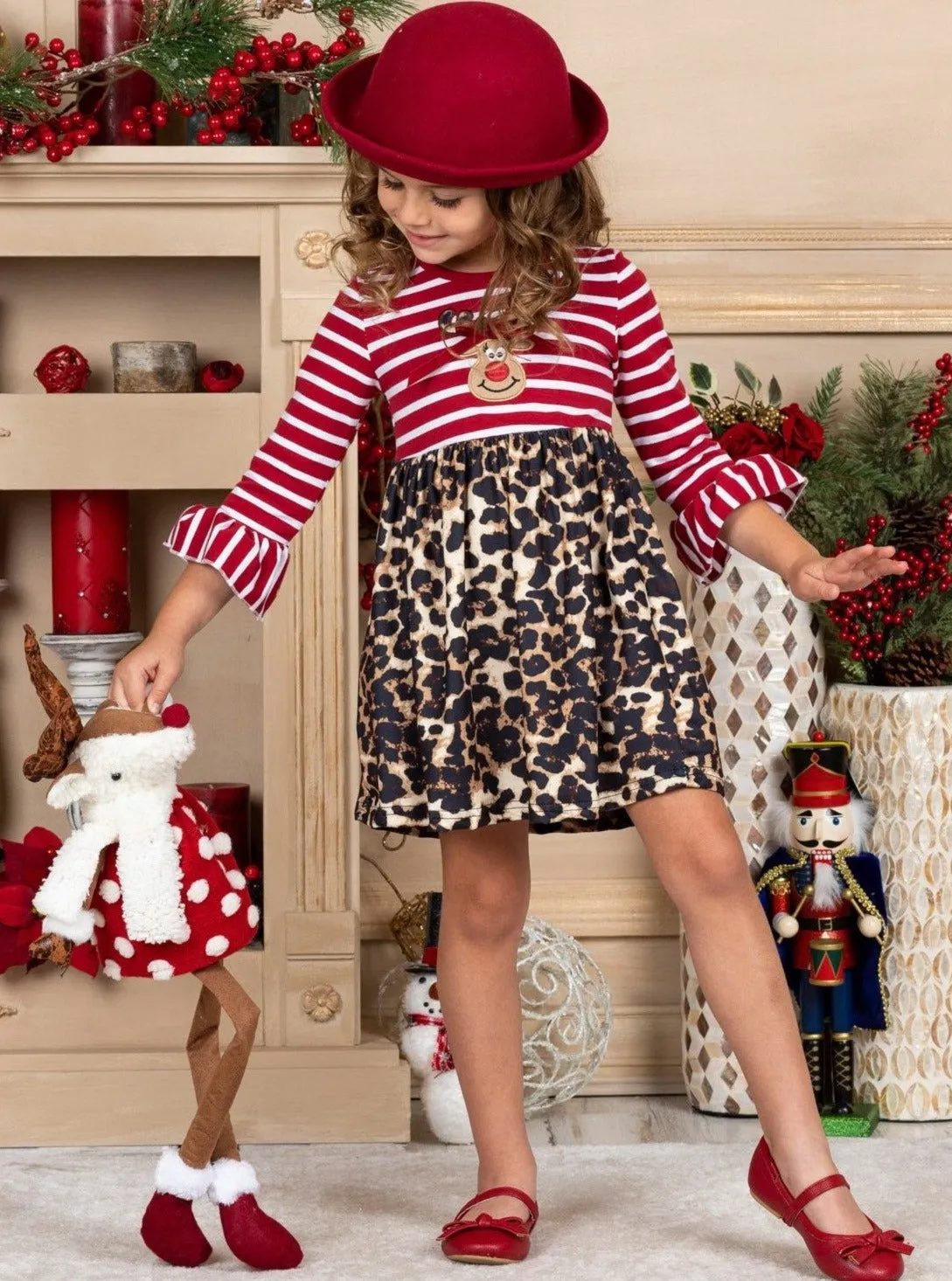 Wild For Rudolph Striped Leopard Print Dress