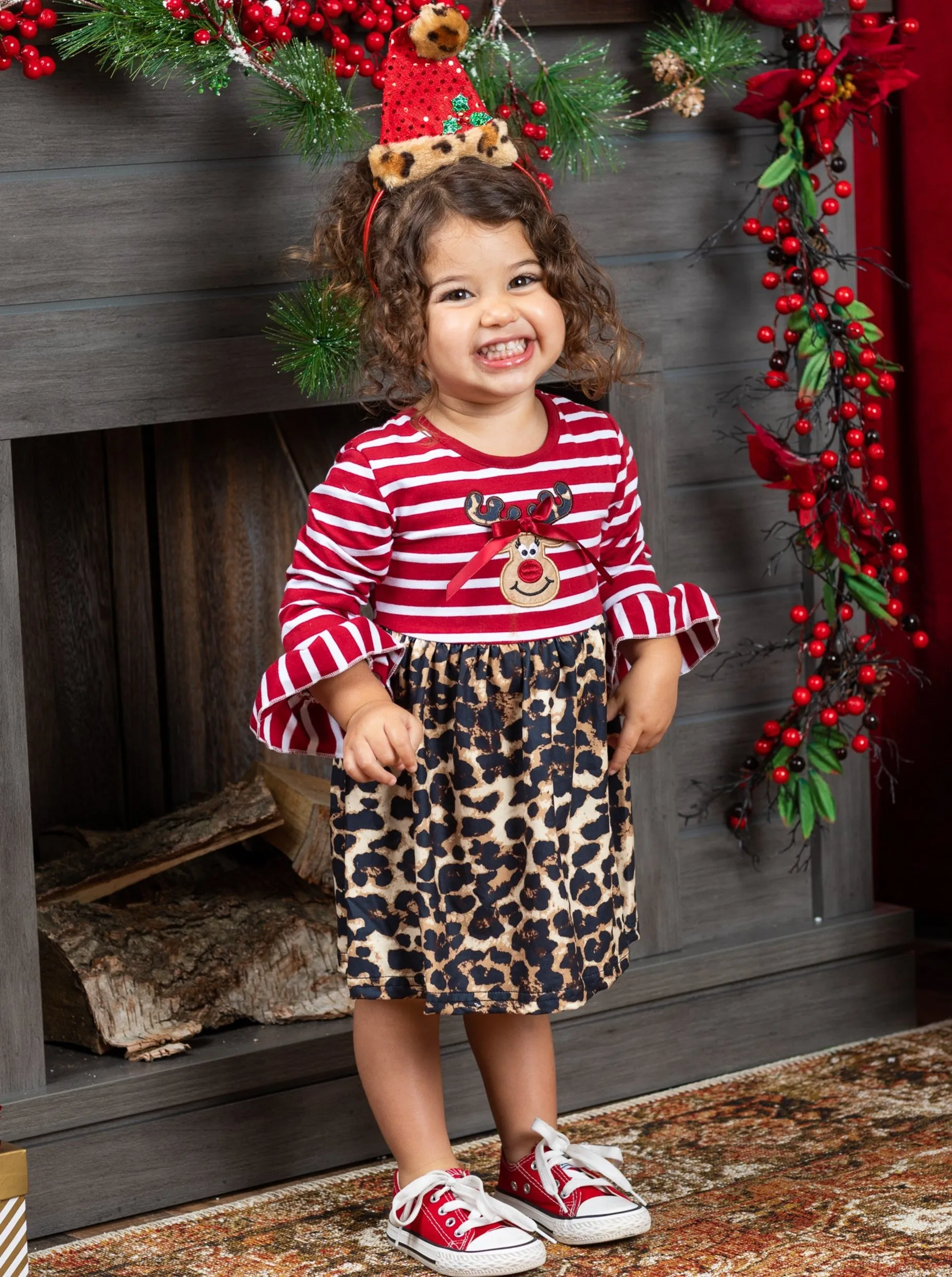 Wild For Rudolph Striped Leopard Print Dress