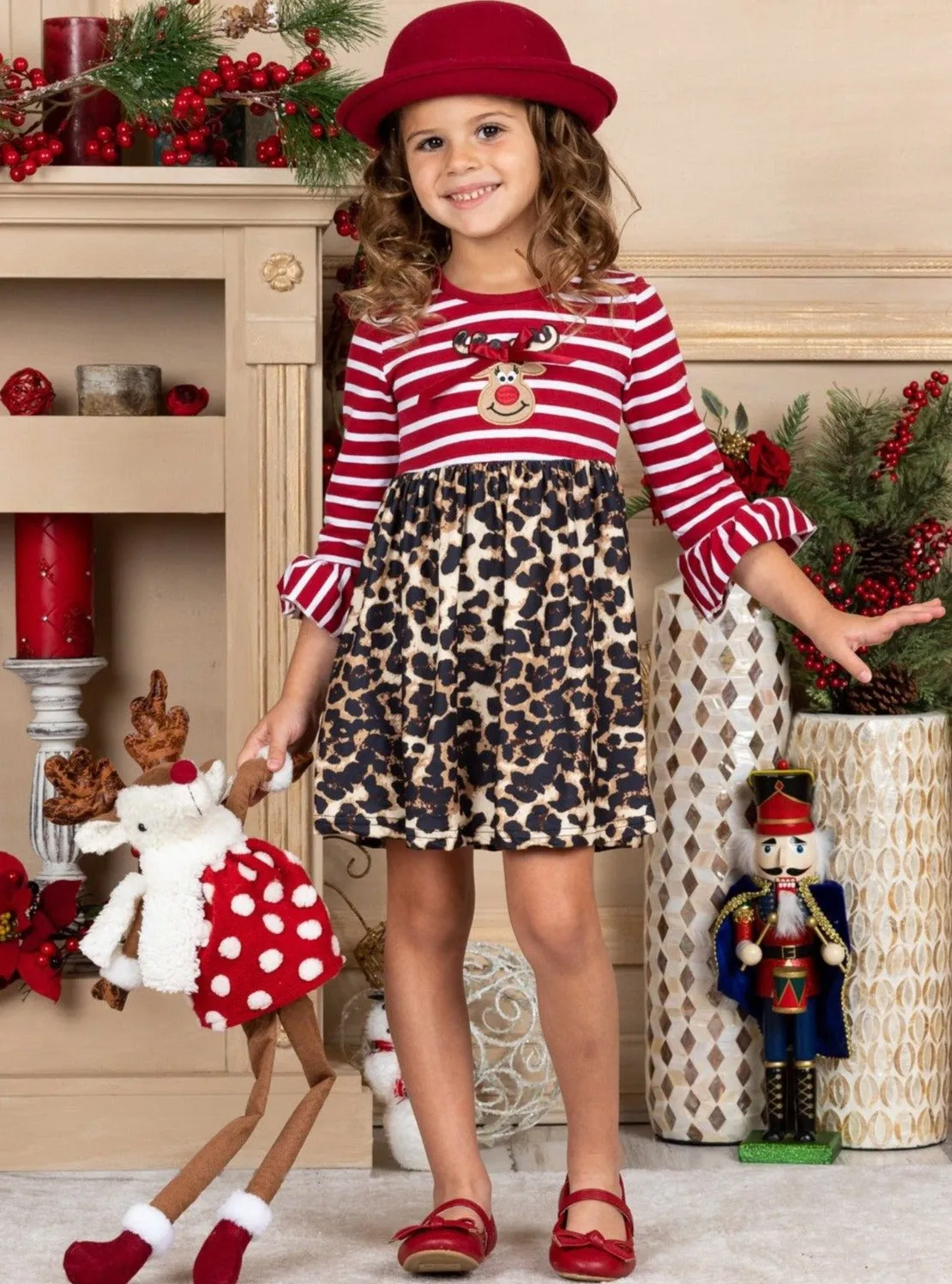 Wild For Rudolph Striped Leopard Print Dress