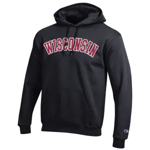 Wisconsin Badgers Champion Black Powerblend Fleece Hoodie Pullover Sweatshirt