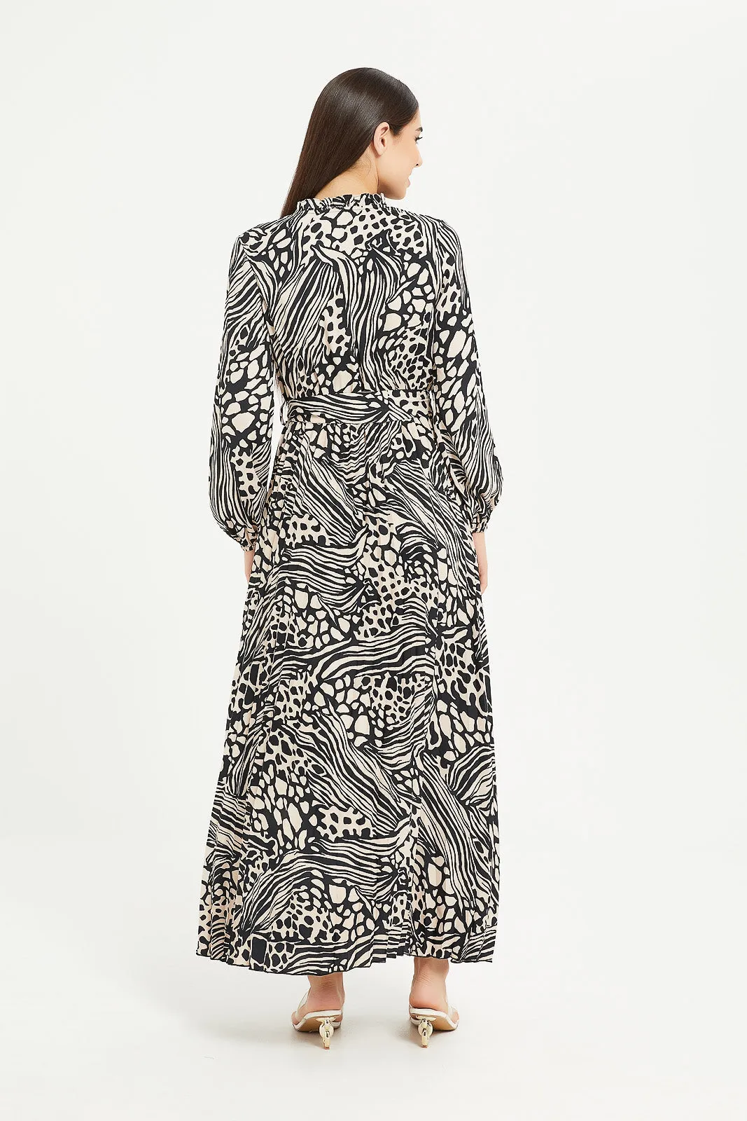 Women Beige And Black Printed Maxi Dress