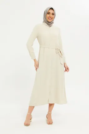 Women Beige Belted Maxi Dress