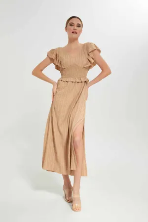 Women Beige Ruffled Dress