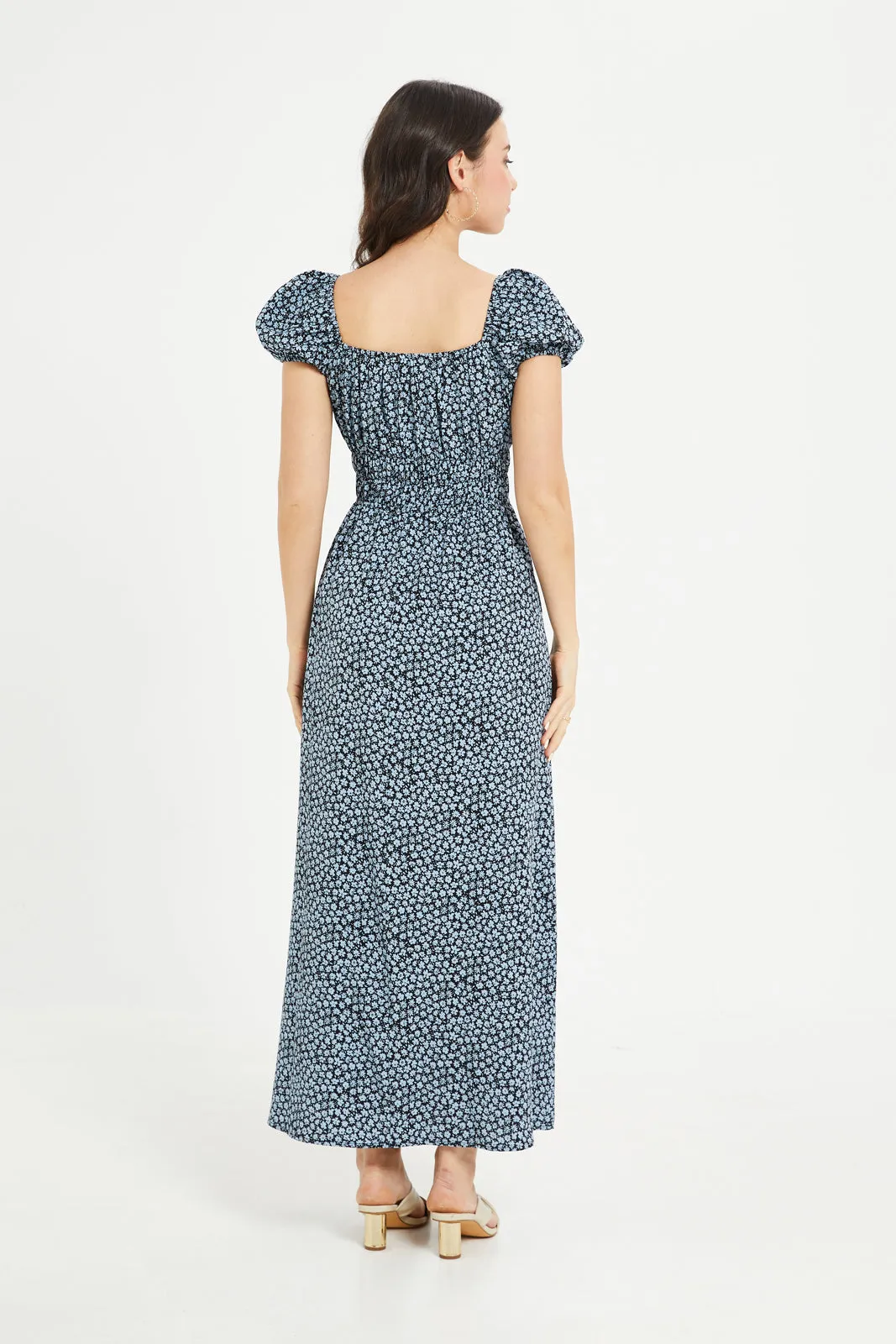 Women Black And Blue Printed Maxi Dress