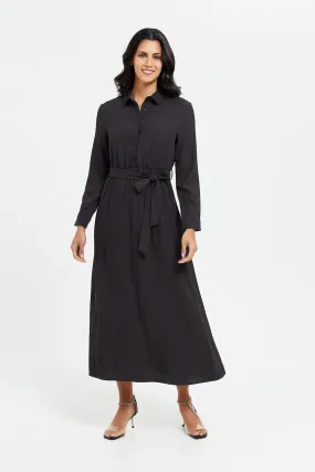 Women Charcoal Belted Maxi Dress