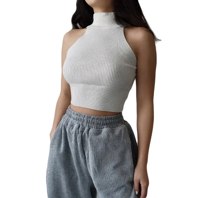 Women Ribbed Knitted Solid Color Round Neck Sleeveless Slim Fit Summer Going Out Tank Y2k Top