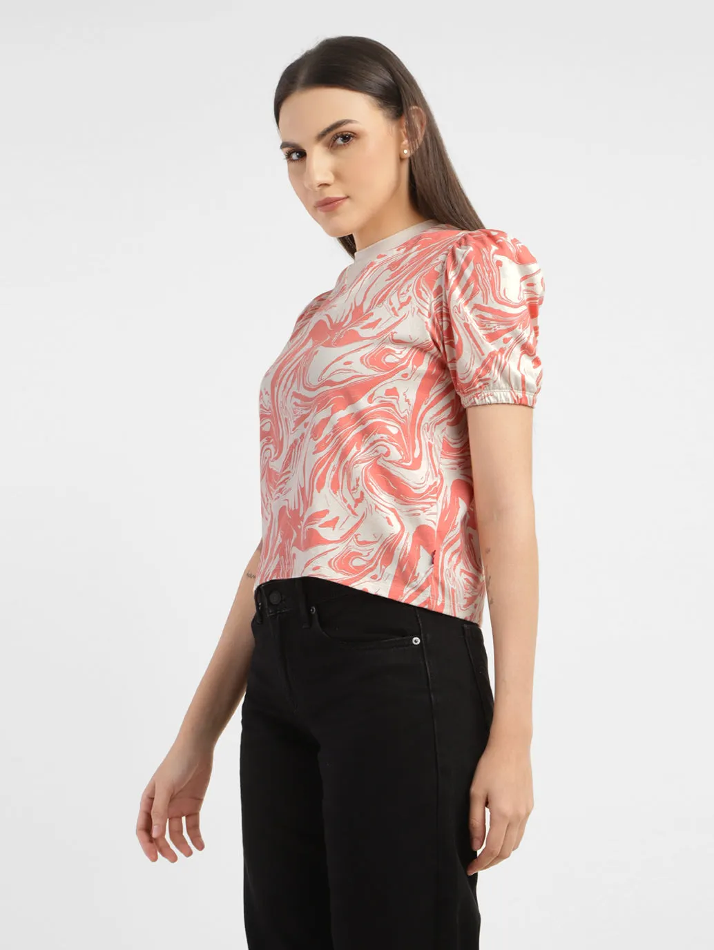 Women's Abstract Print Crew Neck Top