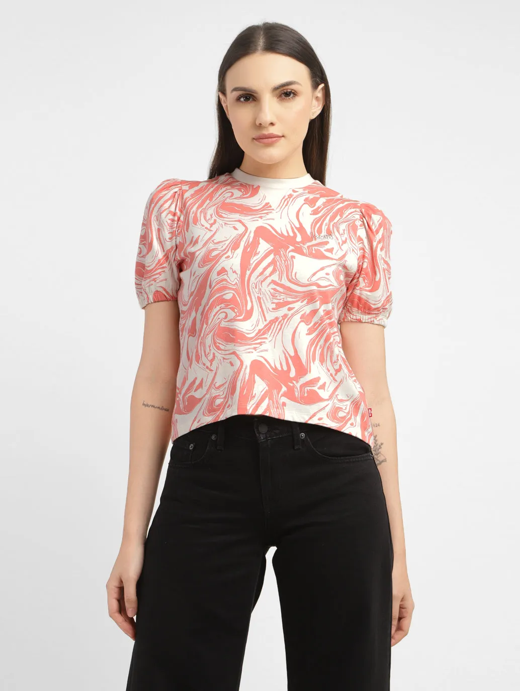 Women's Abstract Print Crew Neck Top