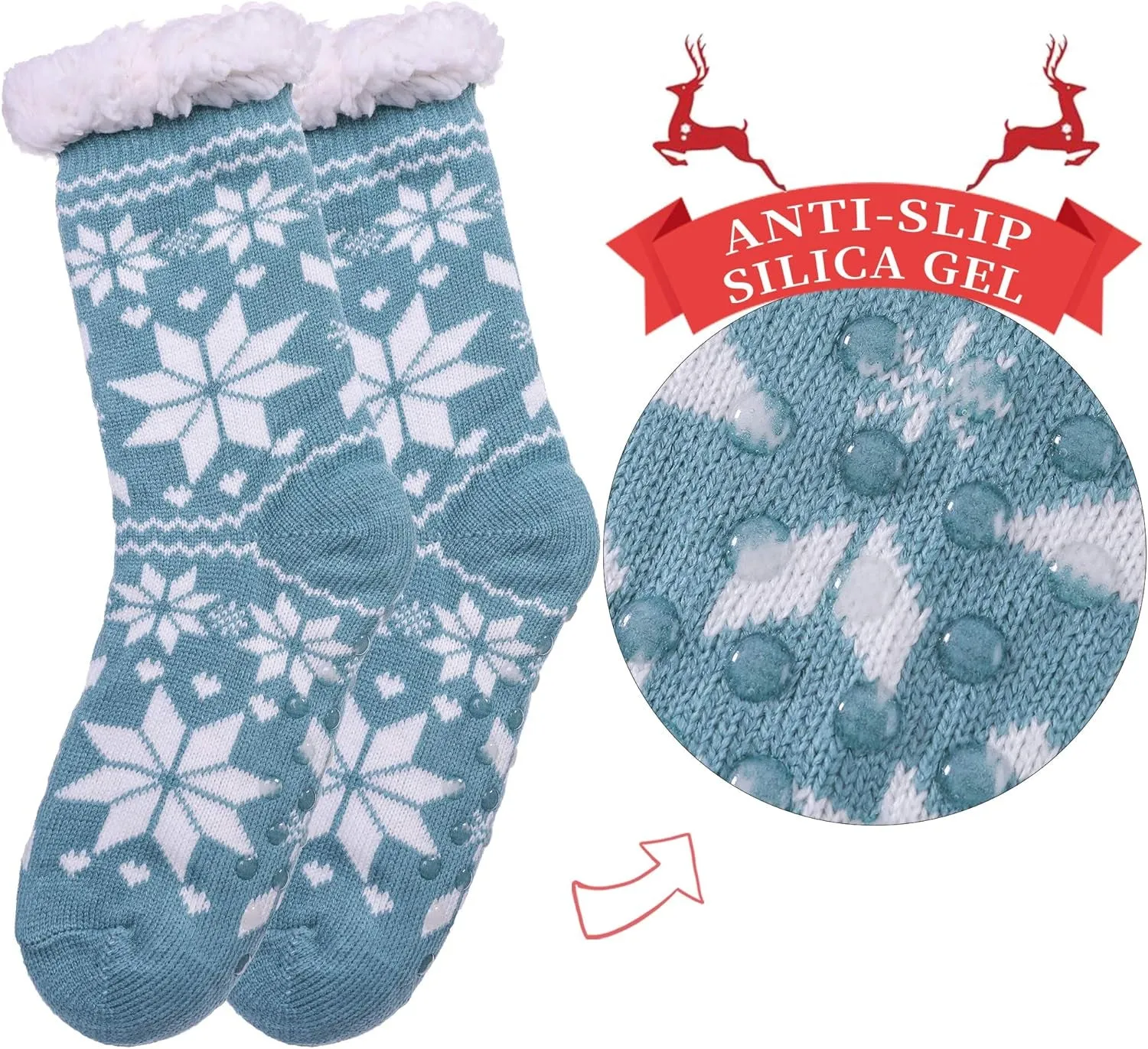 Women's Fuzzy Slipper Socks with Grippers - Cozy Winter Indoor Gift Socks