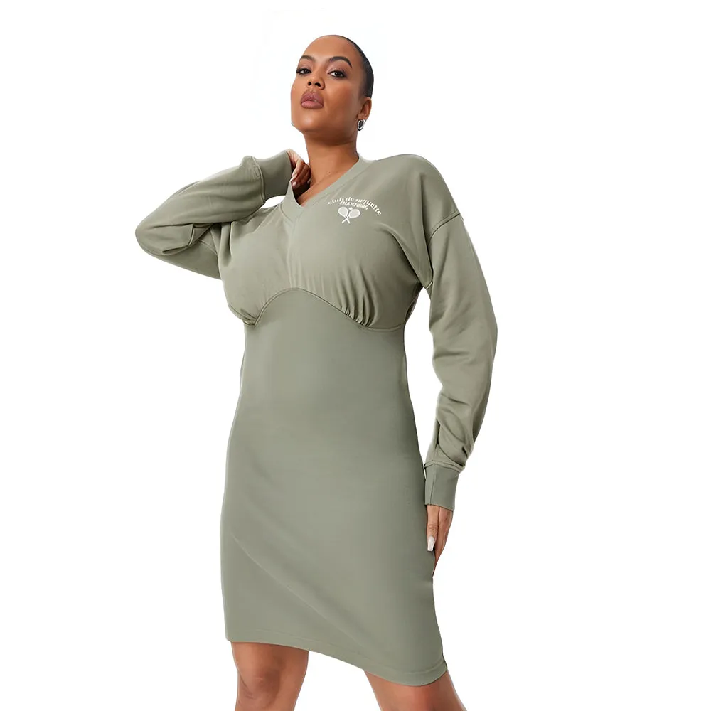 Women's Graphic Bodycon Sweater Dress,Olive