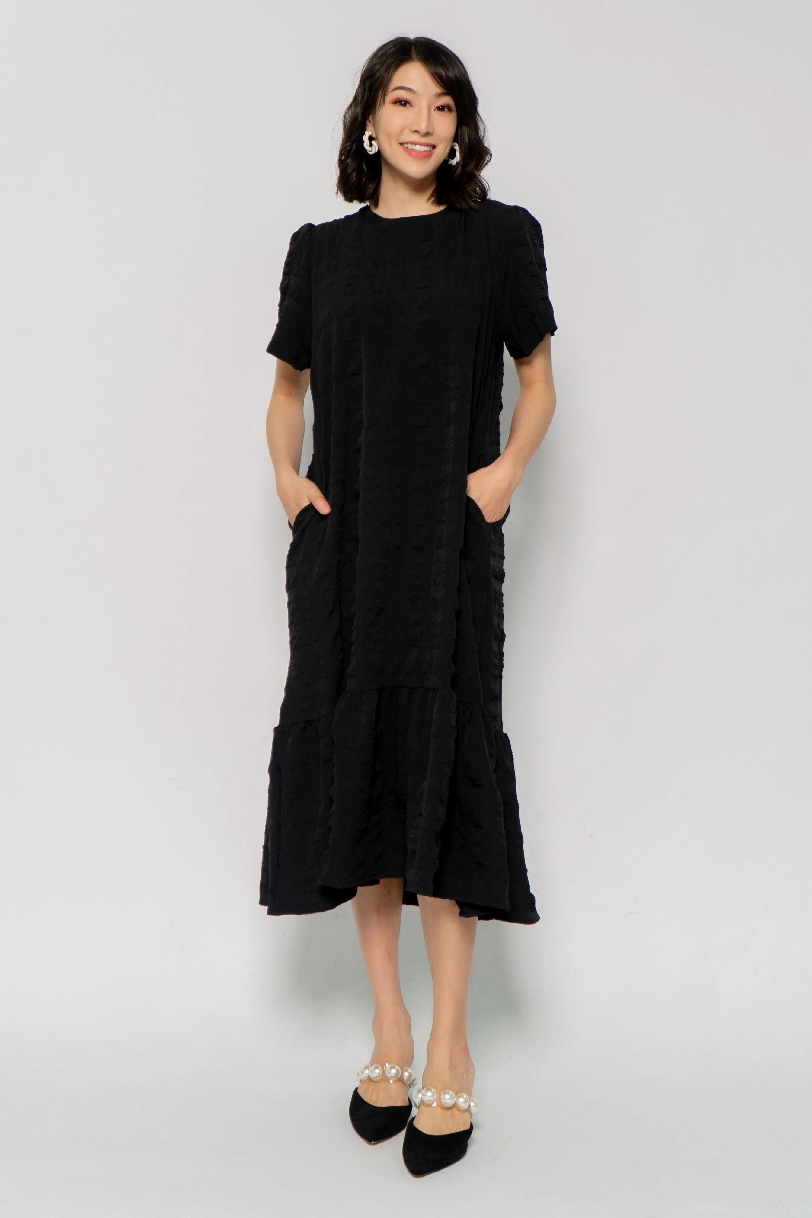 Xing Dress in Black Textured