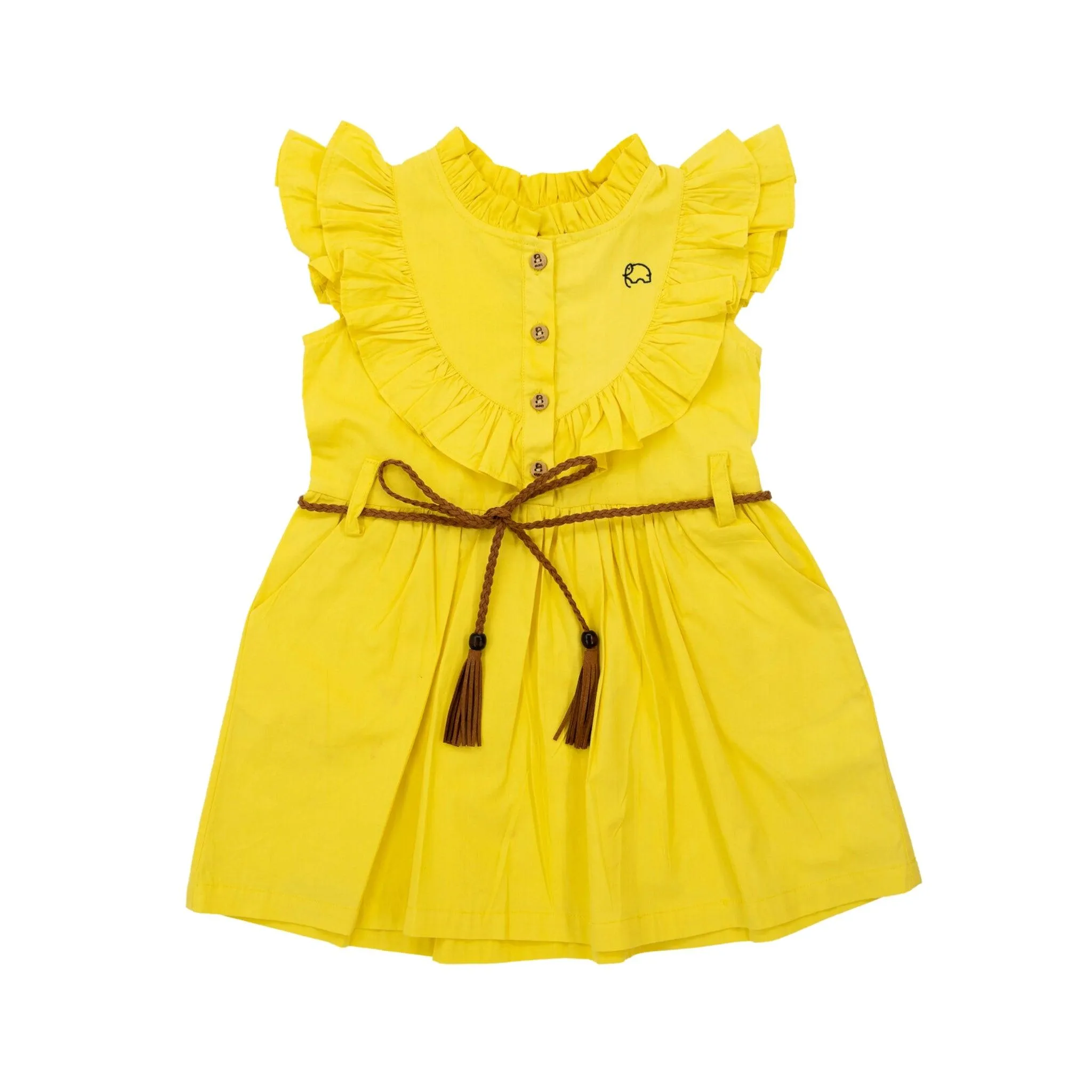 Yellow Butterfly Sleeve Dress for Girls