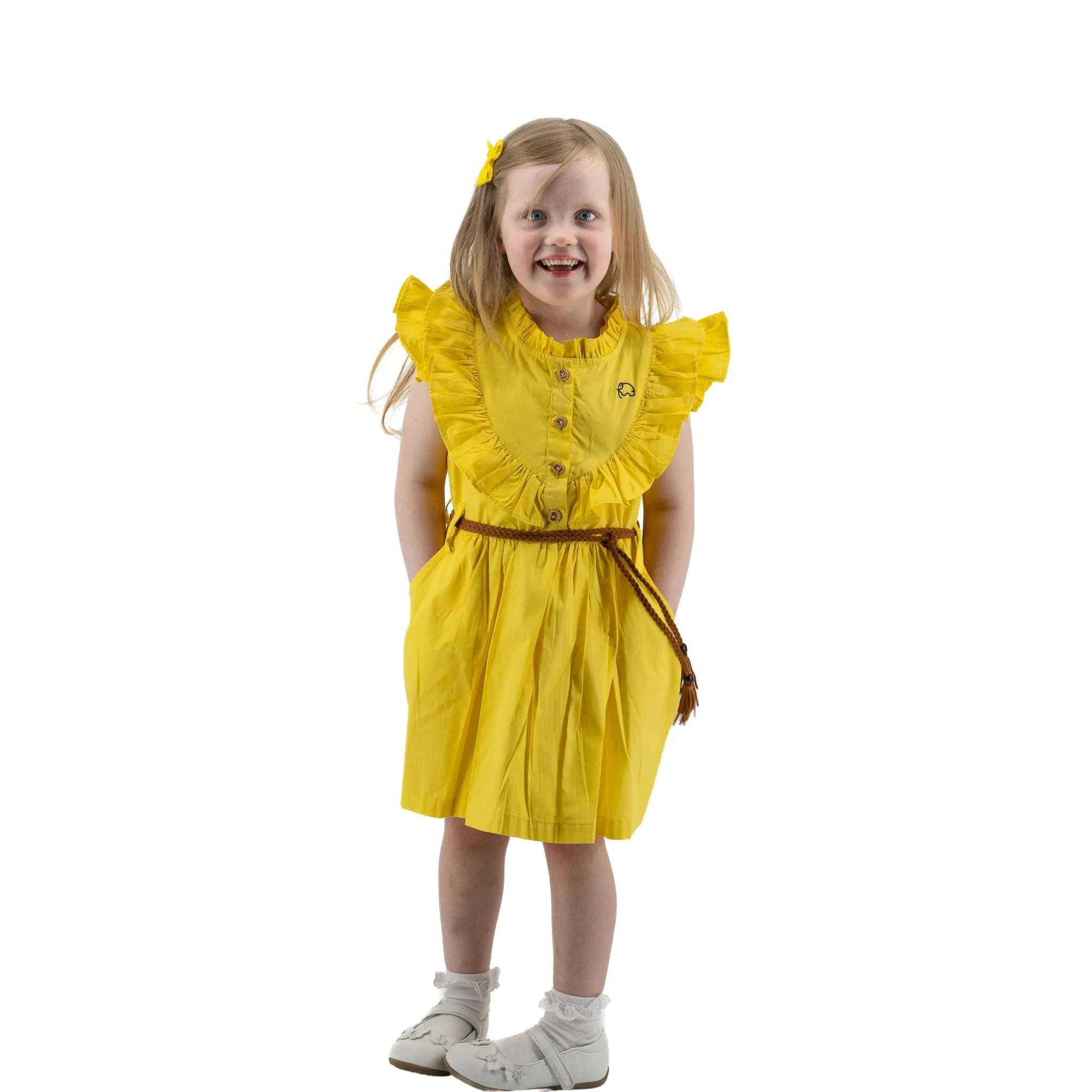 Yellow Butterfly Sleeve Dress for Girls