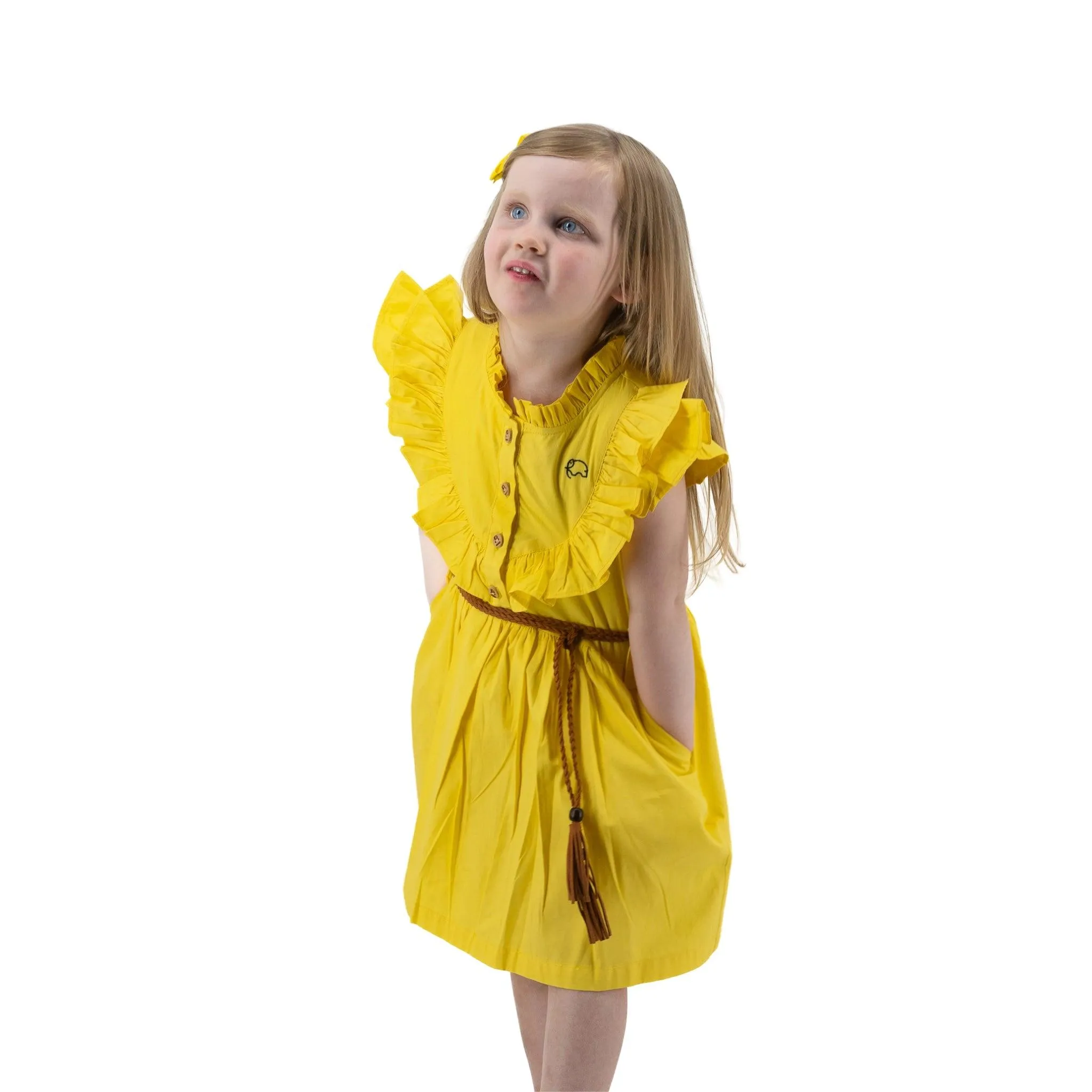 Yellow Butterfly Sleeve Dress for Girls