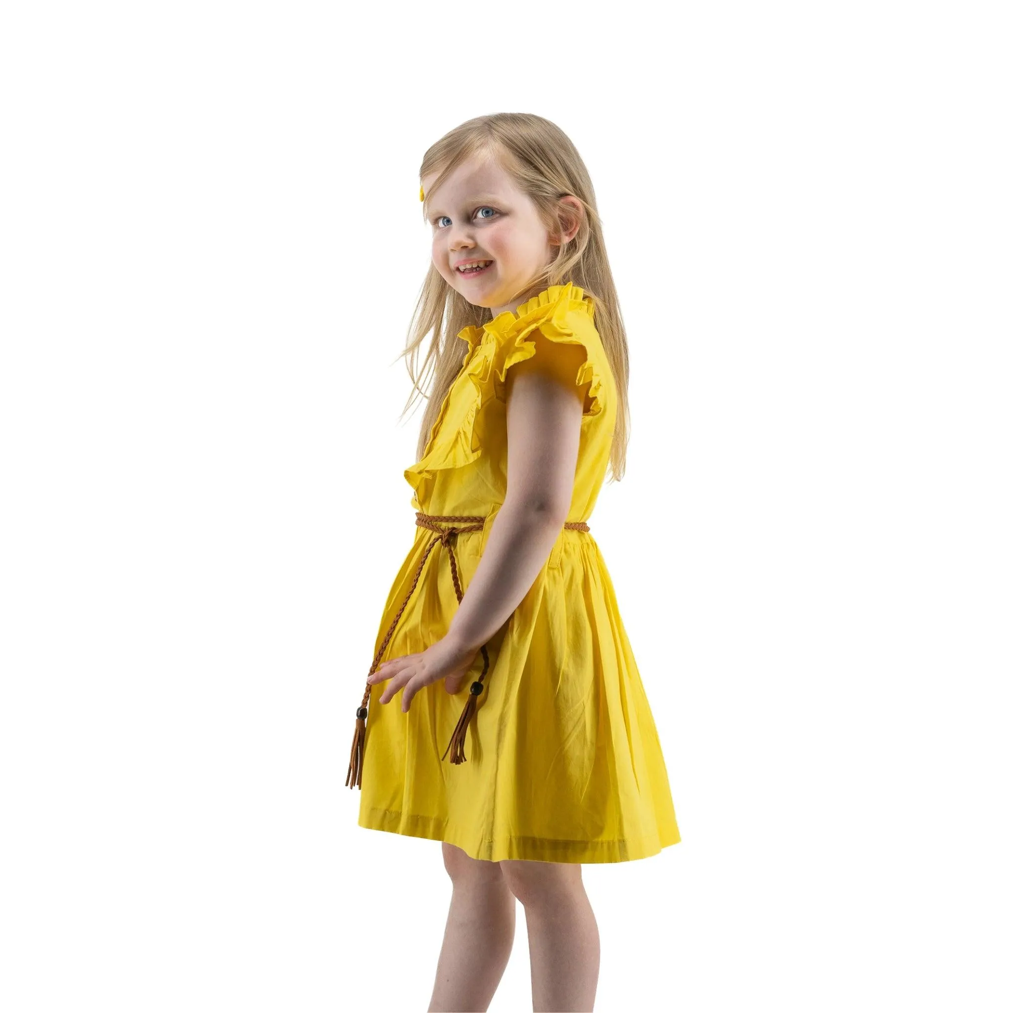 Yellow Butterfly Sleeve Dress for Girls