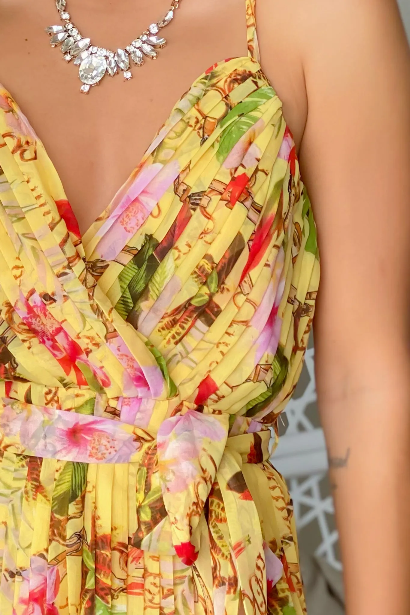 Yellow Floral Pleated Romper