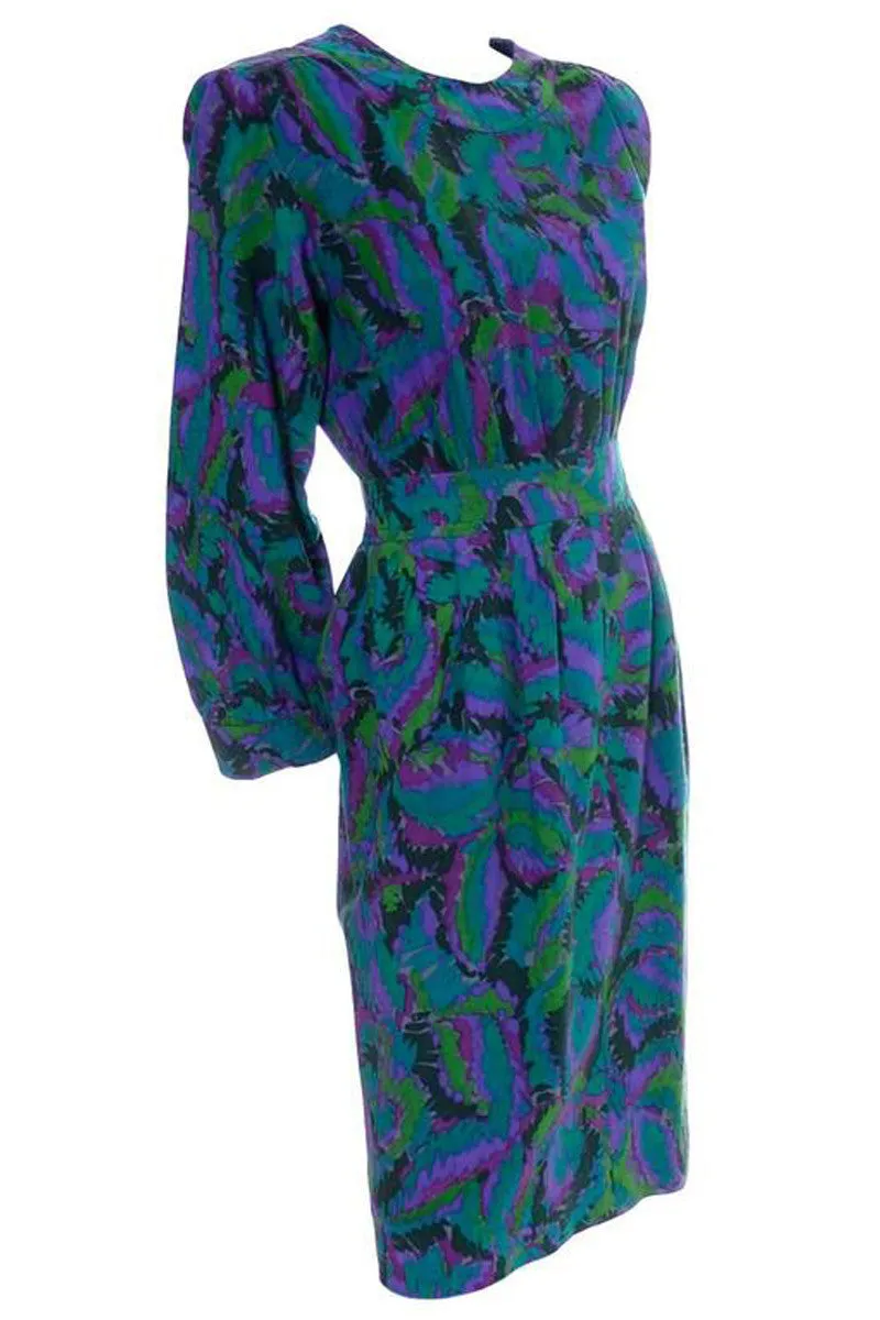 YSL Vintage Dress Saint Laurent Rive Gauche Jewel Tones France 36