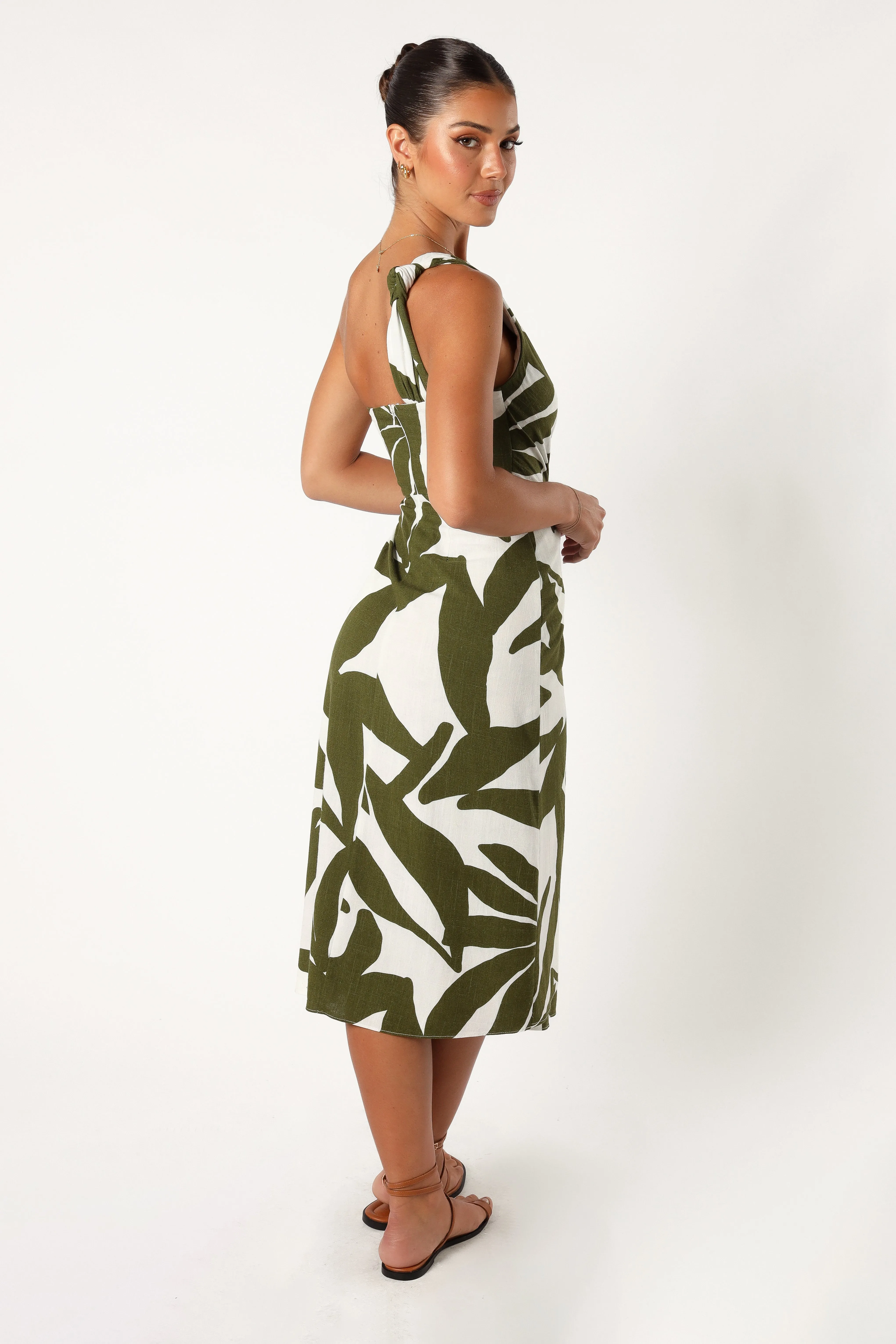 Zara One Shoulder Midi Dress - Olive Palm